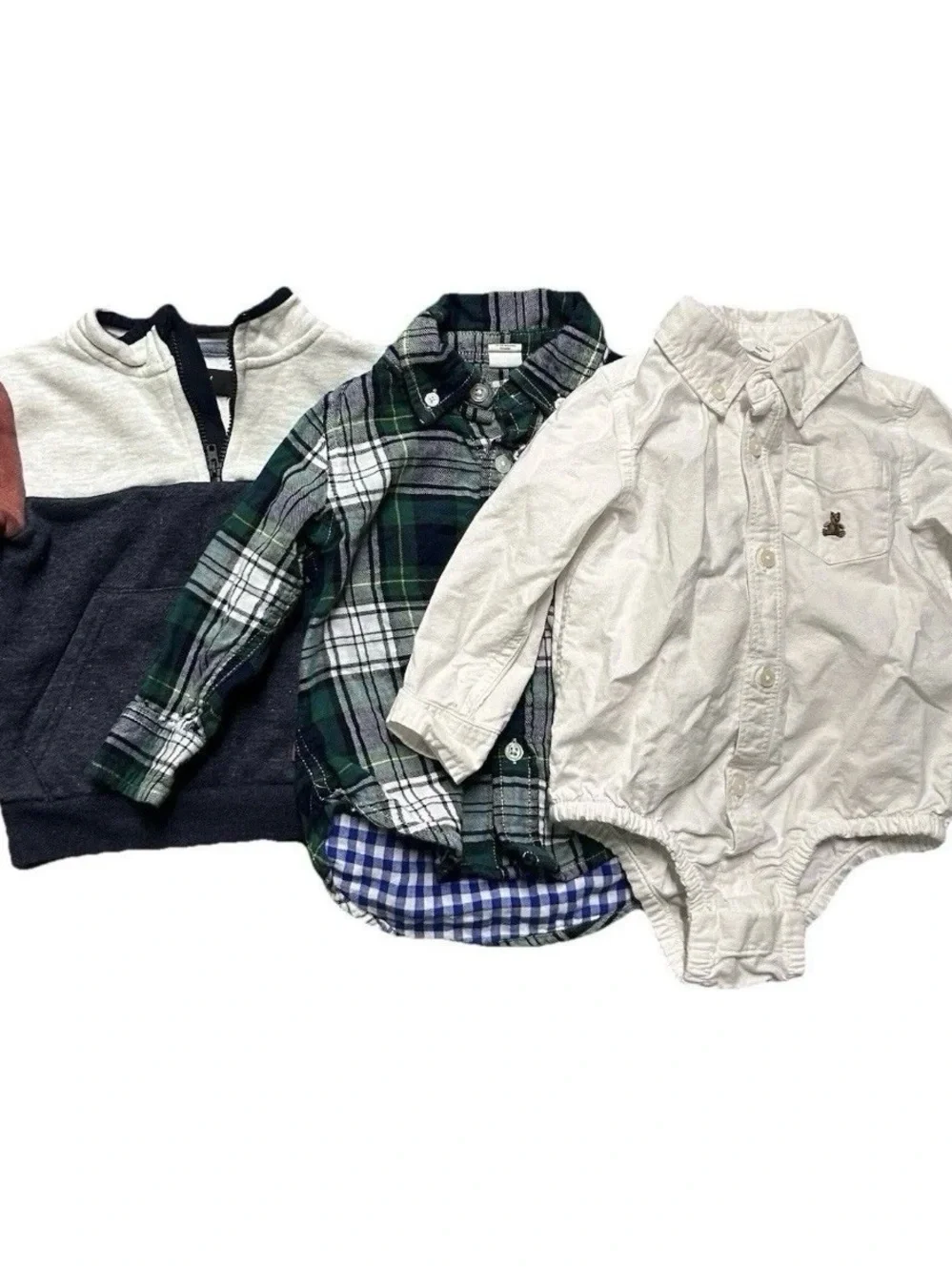 Toddler Boy Tops White Button Down Plaid Flannel 1/4 Zip Size 18-24 Months